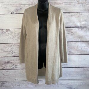 Eileen Fisher Cardigan Beige XS Natural Straight Long Organic Linen Ribbed Open